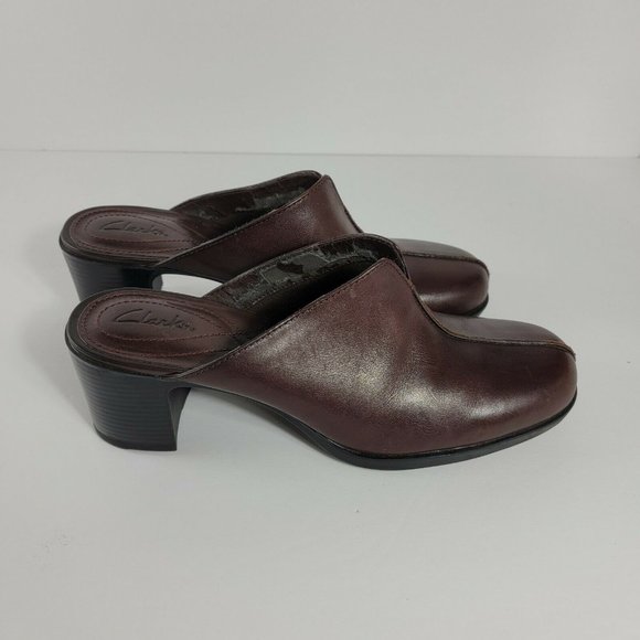 CLARKS ALL LEATHER BROWN SLIP ON MULE CLOG WOMEN'S SIZE 7M - Picture 4 of 6